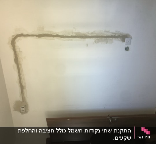 קיר עם תעלה חשמלית ושקע חשמל
